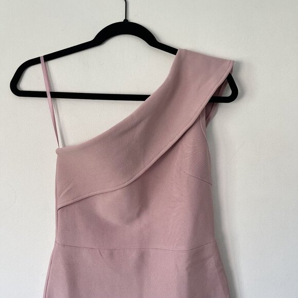Few Moda Size L Pink One-Shoulder Asymmetrical Ruffle Hem Midi Dress Bodycon - Picture 10 of 15